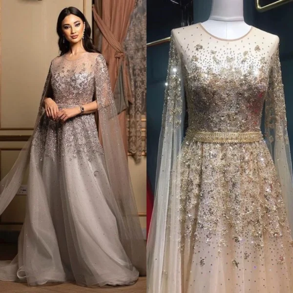 Customized Prom Dresses Retro Exquisite Jewel A-line Sequins Tulle Formal Occasion Gown gold dress for women elegant party 파티 드레