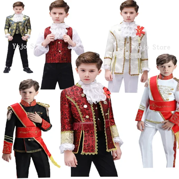 Kids Medieval Prince Costume Child Boys King Cosplay Fancy Dress Tuxedo Suit Carnival Cosplay Costume Birthday Gift For Kids