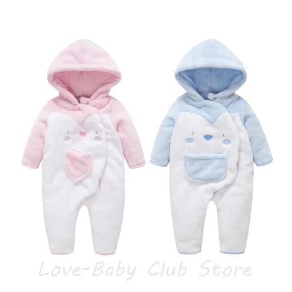 Big Promotion 0-3Months Warm Newborn Girl Boy Baby Pramsuits Hoodies Sleepsuit Romper Coral Fleece Winter Clothing Outerwear