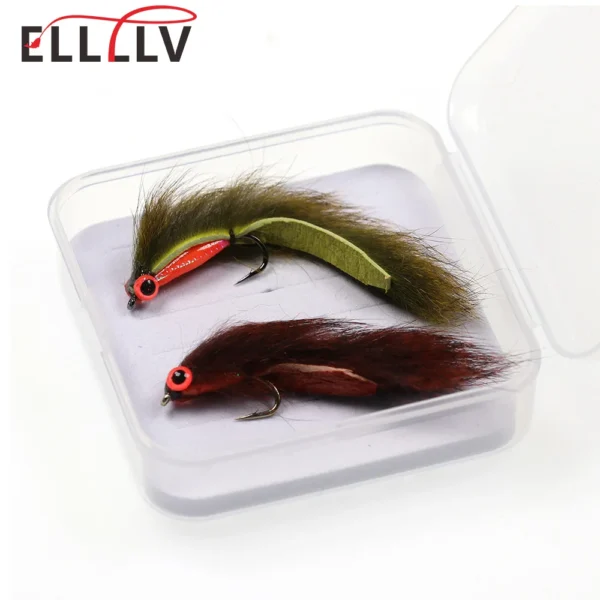 Elllv 4PCS #6 #8 Squirrel Strip Zonker Streamer Fly Sea BassTrout Pike Fishing Lure Bait Oliver & Red Brown