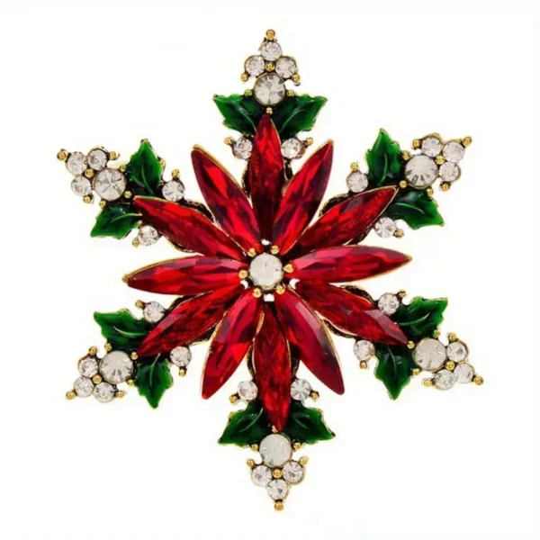 Red Snowflake Brooches for Women Rhinestone Beauty Christmas New Year Flower Brooch Pin Gifts