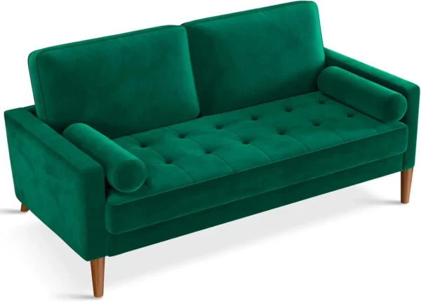 Vesgantti Loveseat Sofa, 56" Green Velvet Couch Small Couch Love Seat Sofa with Tufted Seat, Mid Century Modern Couch