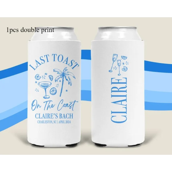 1pcs Personalized Coastal Bachelorette or Birthday Can Cooler Last Toast on The Coast Bachelorette Gifts Hampton Party Favors