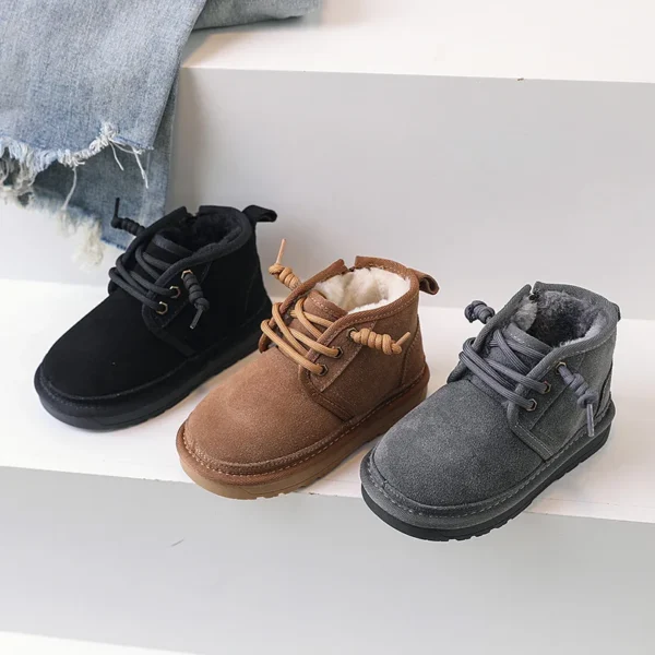 Chlidren Snow Boots Girls Geniune Leather Thick Plush Warm Winter Boots Boys Suede Soft Sole Non-slip Casual Shoes Size 21-37