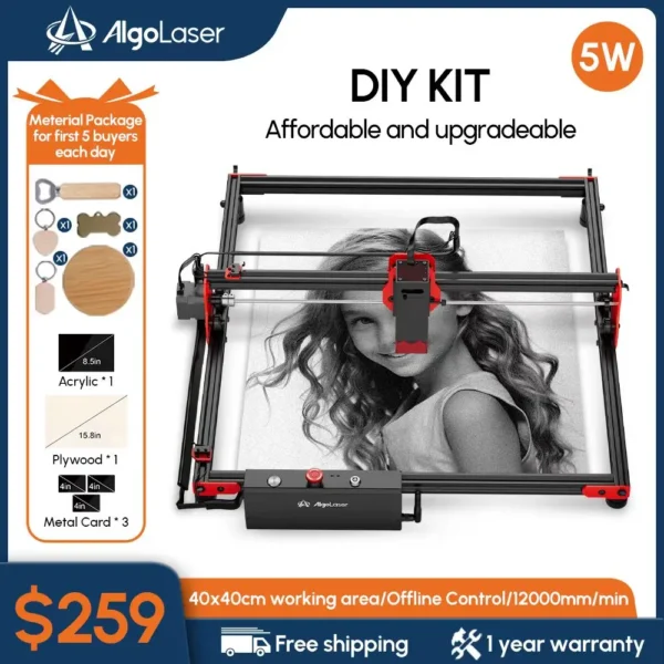 5000mW Laser Engraver DIY Logo Mark Printer Cutter Laser Machine Working Area 400*400mm CNC Laser Engraving Machine 5W Engraver