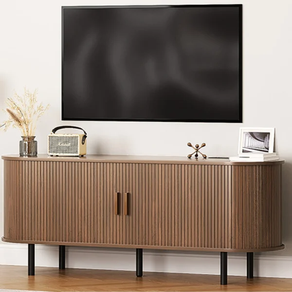 55" TV Stand Living Room Furniture with Power Outlet for TVs up to 60",TV Table with Sliding Doors Storage Adjustable Shelves