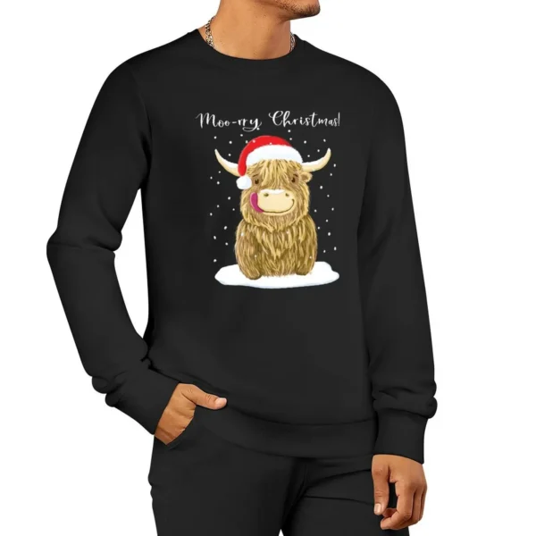 Scottish Highland Cow, Moo-rry Christmas Wee Hamish Sweatshirt korean autumn clothes korean clothes hooded sweatshirts