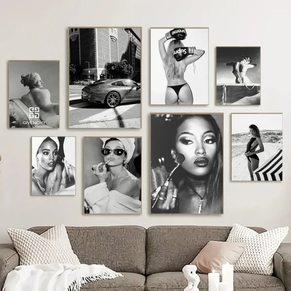 Black and White Fashion Poster Print Sexy Movie Girl Makeup Canvas Painting Minimalist Wall Art Picture Modern Living Room Decor