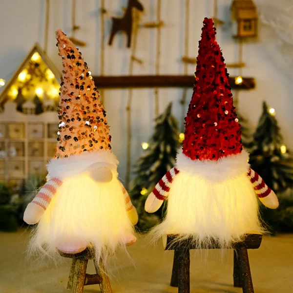 1PC Christmas Sequin Rudolph Doll Christmas Light Up Faceless Doll Ornament (no batteries)