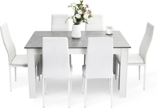 Dining Table And Chairs Set 6, 7 Pieces Kitchen Table Set With High Back Faux Leather Chair For Dining Room Kitchen Rectangular