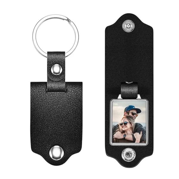 Vintage Leather Photo Keychain Anti-Lost DIY Picture Calendar Keyring For Family Lover Dad Husband Anniversary Memorial Gifts