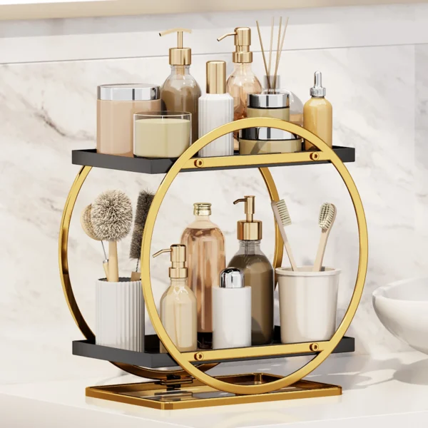 Makeup Organizer for Vanity, Black Gold Perfume Organizer for Dresser- 2 Tier Skincare Organizers Bathroom Countertop Organizer,