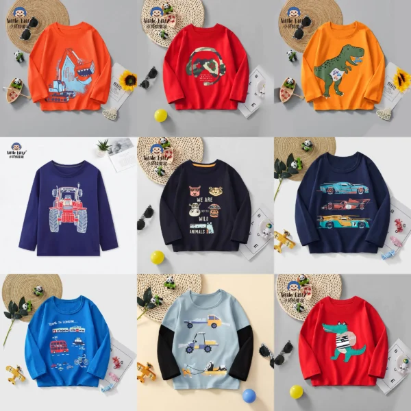 Spring Autumn Kid Boy Long Sleeves Cotton T-shirt Contrast Animal Print Loose Casual Versatile Underwear For Babies 1-8 Year Old