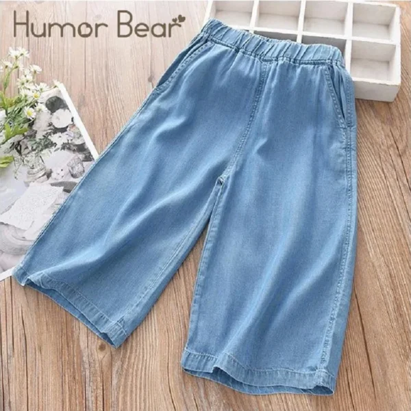 Humor Bear Girl Clothes Kids Clothing Summer Thin Everything Loose Casual Wide-leg Pants Tencel Jeans Girls Pants