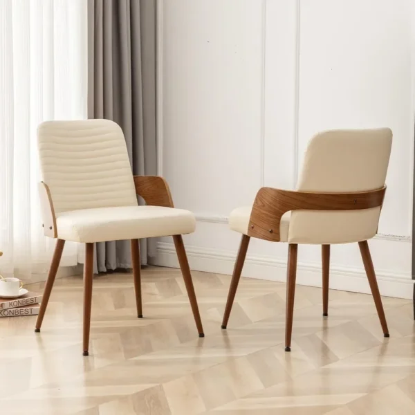 Upholstered Faux Leather Accent Chairs,Dining Room Chairs Set of 2, Kitchen Chairs,Legs Wooden Desk Chairs,Armless and No Wheels