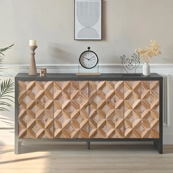60" Modern Sideboard Buffet Cabinet, Rustic Wooden Storage Cabinet Sideboards with 4 Door, Vintage Kitchen Accent Cabinet