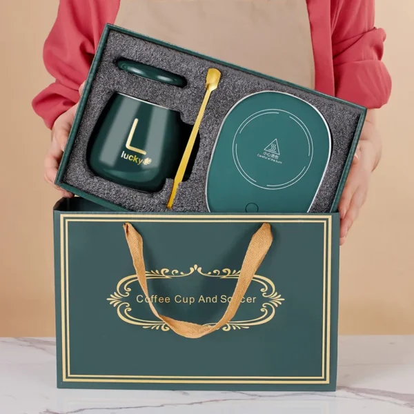 55 Degrees Thermostat Cup Gift Box Set Warm Ceramic Cup Mugs With Spoon Storage Bag Set Folding Spoon Drinkware Portable Meals