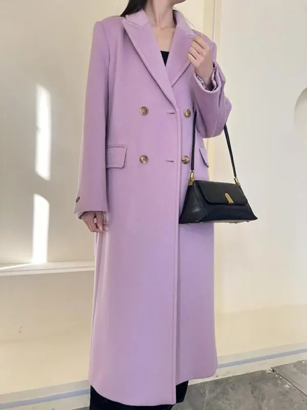 Office Lady Thickened Woolen Jackets 2024 Autumn And Winter Double-Breasted Lace Up Loose Long Women's 100% Wool Coats Outerwear