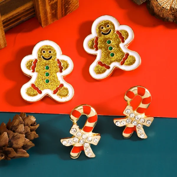 2 Pcs Cute Christmas Earrings Gingerbread Man Bowknot Candy Cane Stud Earrings For Women Girls Holiday Accessories Party Gifts