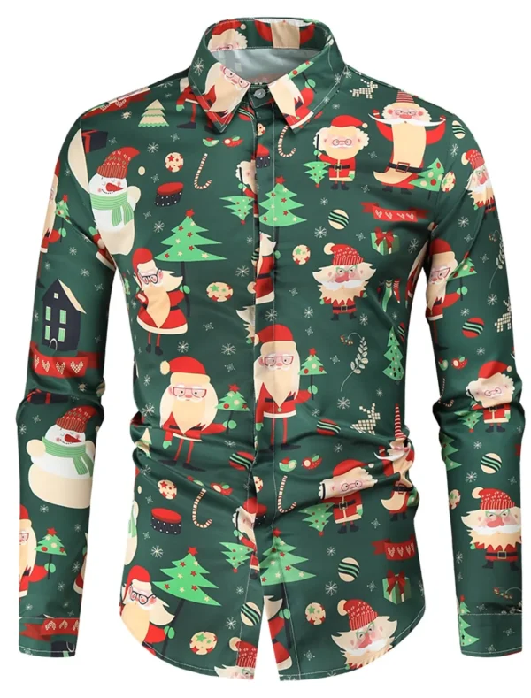 Christmas Shirts Men's Shirt Tree Santa Claus Classic Collar Casual Long Sleeve Print Clothing Apparel Fashion Ethnic Style