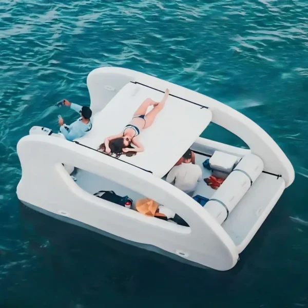 Factory New Design Inflatable House Boat Float Island Luxury Style Portable Catamaran For Lake And River