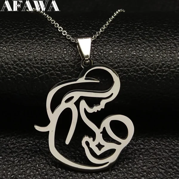 Family Love Mom BABY Breast Milk Pendant Necklace Women Stainless Steel Silver Color Chain Jewelry Mother's Day Gift N435S01