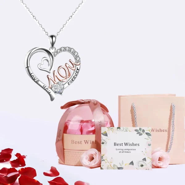 Mom Heart Pendant Necklaces With Luxury Pink Rose Flower Gift Box For Girlfriend 2024 New Mother's Day Gifts Romantic Jewelry