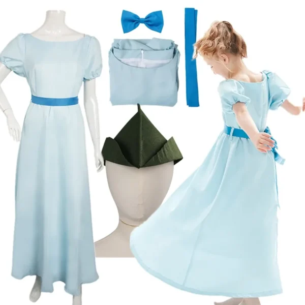 Kids/Adult Fantasia Wendy Cosplay Boy Peter Hat Costume Fantasy Girls Dress Belt Disguise Outfits Halloween Carnival Party Suit