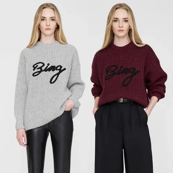 24 winter new North American niche AB classic letter BING wool crew neck knitted sweater alpaca wool women's sweater