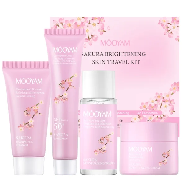 Sakura Skincare Sets Facial Cleanser Toner Cream Sunscreen Facial Care Sakura Brightening Skin Travel Kit for All Skin Types