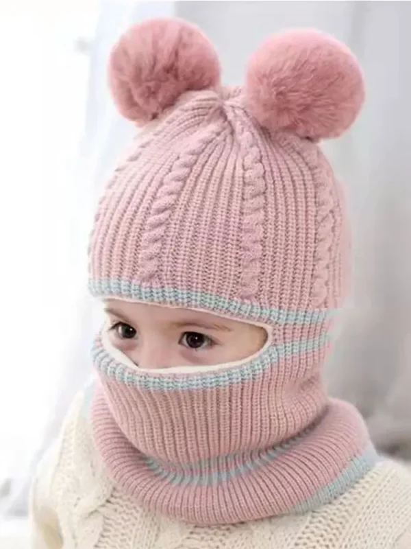 Children Hat Kids Masked Hat Winter Cartoon Little Coral Velvet Cap Plush Kids Caps Fleece Scarf BabyHat Newborn Accessories