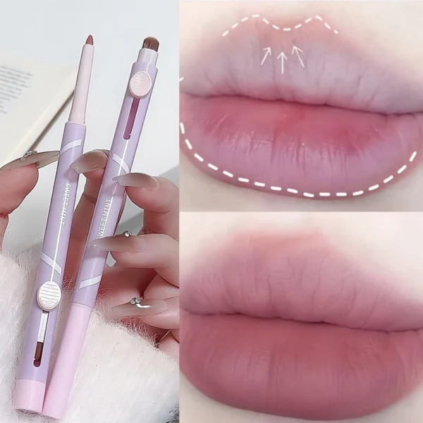 Matte Lip Liner Pen with Lip Brush Waterproof Outline Nude Rose Brown Lipstick Pencil Long Lasting Velvet Lipliner Korean Makeup