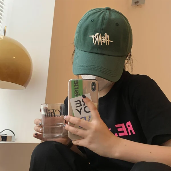 Green Baseball Cap for Women Summer Soft Top Embroidery Big Head Peaked Cap Niche Ins Fashion Brand Face-Showing Small Hat Men