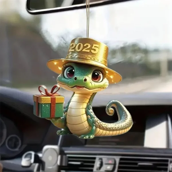 2025 Acrylic Snake Pendant Christmas Tree Pendant 2D with Hanging Rope Car Interior Backpack Pendant New Year Decoration Gifts