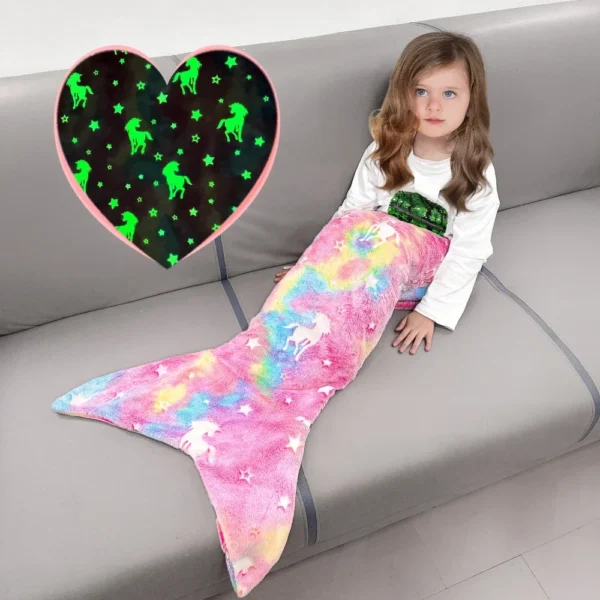 Glow-in-the-Dark Mermaid Tail Blanket, Unicorn Sleeping Bagfor Girls, Perfect for All Seasons, Birthday Gifts & Nursery Decor