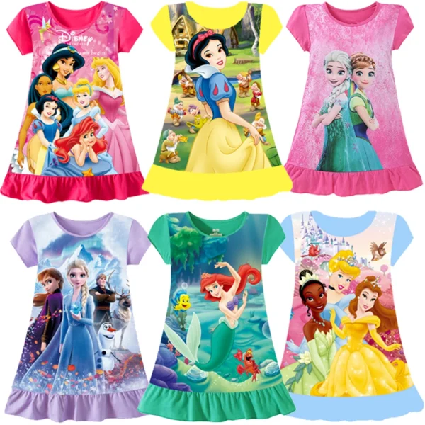 New Summer Anna Elsa Printing Cartoon Sleepwear Mermaid Girl Nightgowns Children Party Dresses Pajamas For Girls Dress