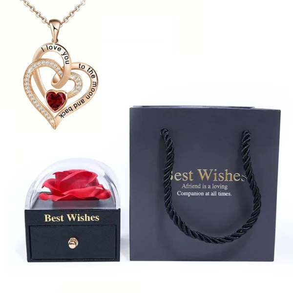 Love Heart Zircon Necklace With Rose Flower Gifts Box For Women Girlfriends 2024 New Fashion Valentine Jewelry Parties Gift