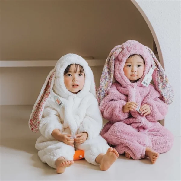 Spring Baby Girls Boys Rabbit Romper Newborn One-piece Jumpsuit Hooded Pajamas Boys Plush Homewear Outfits Baby Costume