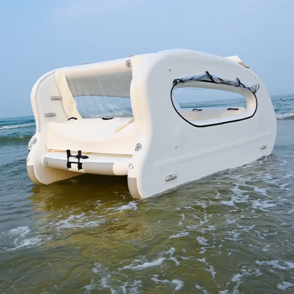 Goods In Stock Drop Stitch Inflatable Lake River House Boat Island Float Solar-Powered Electric Catamaran For Water Party