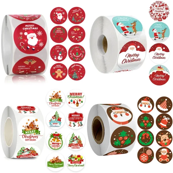500pcs Merry Christmas Stickers Christmas Theme Seal Labels Stickers For DIY Gift Baking Package Envelope Stationery Decoration