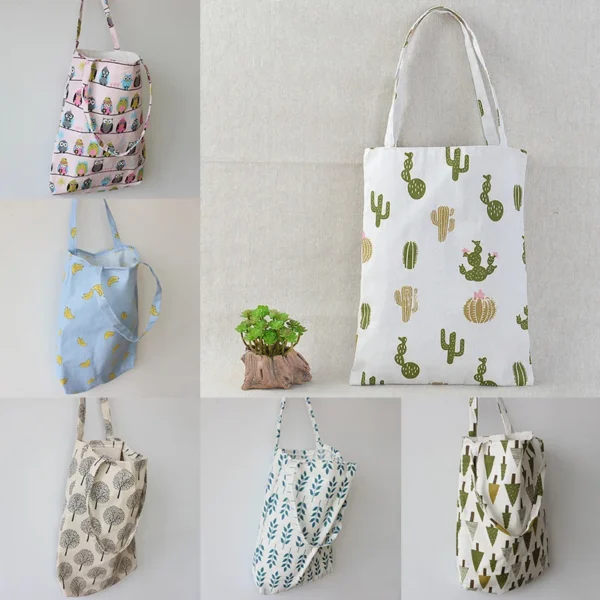 Portable Women Canvas Shoulder Bag Single-Layer Plant Printing Shopping Bag Reusable Fabric Grocery Handbags Books Bag 캔버스 쇼핑백