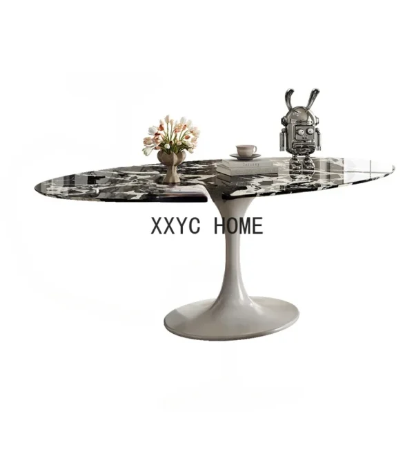 Marble Dining-Table Oval French Style Retro Affordable Luxury Natural Luxury Stone Tulip Dining Table
