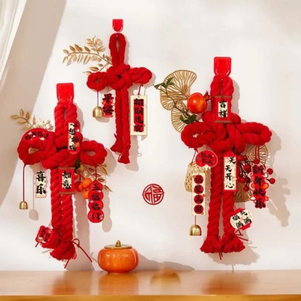 Cotton Chinese Knot Pendant Red Good Luck Wall Door Hanging Ornaments with Bell Decorative Spring Festival Pendant Housewarming