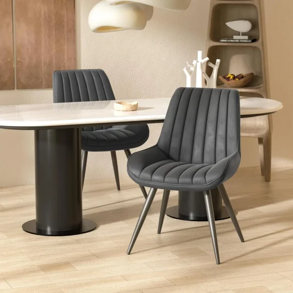 Modern Dining Chairs Set of 2,Comfy Dining Room Chairs with Thick Cushions,Upholstered Fabric Kitchen SideChairs withMetal Legs.