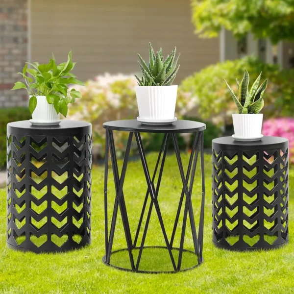 Set of 3 Stacking Coffee Tables for Living Room End Tables, Nesting Side Table, Outdoor Decorative Garden Stool