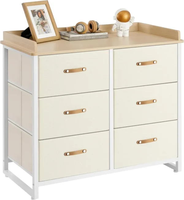 Dresser for Bedroom with 6 Drawers, Chest of Drawers, with Water-Resistant Changing Table, Storage Organizer Cabinet, for Kids R