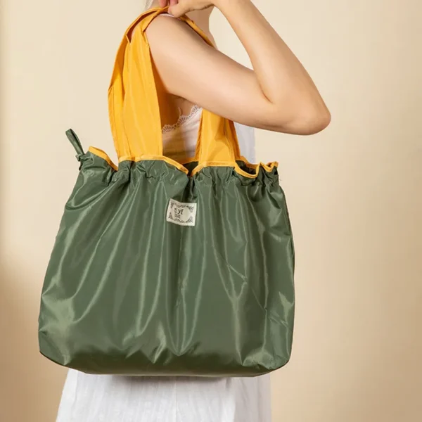 Large Capacity Reusable Drawstring Bag Eco-friendly Shopping Bag Foldable Grocery Bag Collapsible Polyester Beach Bag Totes