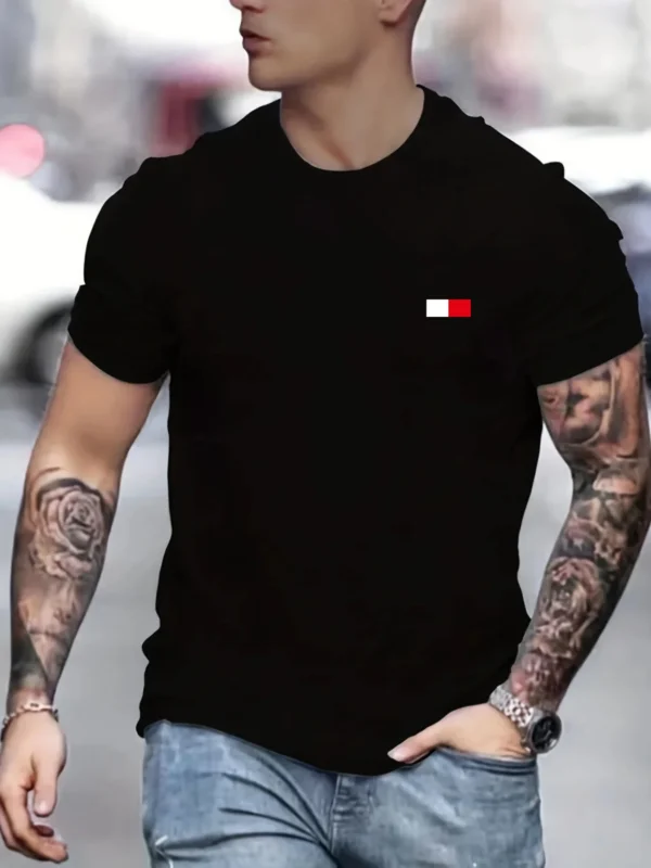 Men's 100% pure Polyester summer oversized loose casual flag pattern printed oversized round neck short sleeved T-shirt top