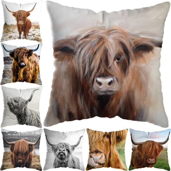 Scottish Highland Cat Cow Yak Animal Pillowcase Home Decor Sofa Decoration