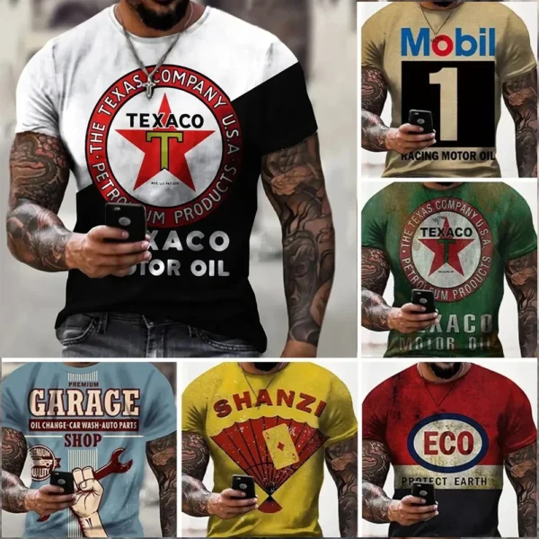 Castrol Men's T-Shirt 3D Graphic Texaco Car Oil Vintage Harajuku T Shirt Summer Casual Tops Sweatshirt Oversied Men's Clothing